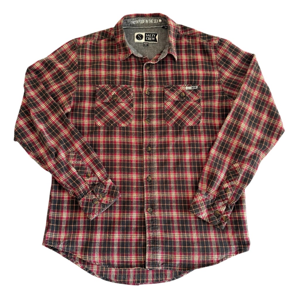 Salty Crew Medium Red‎ Plaid Long Sleeve Button Up Men's Keel Flannel Shirt